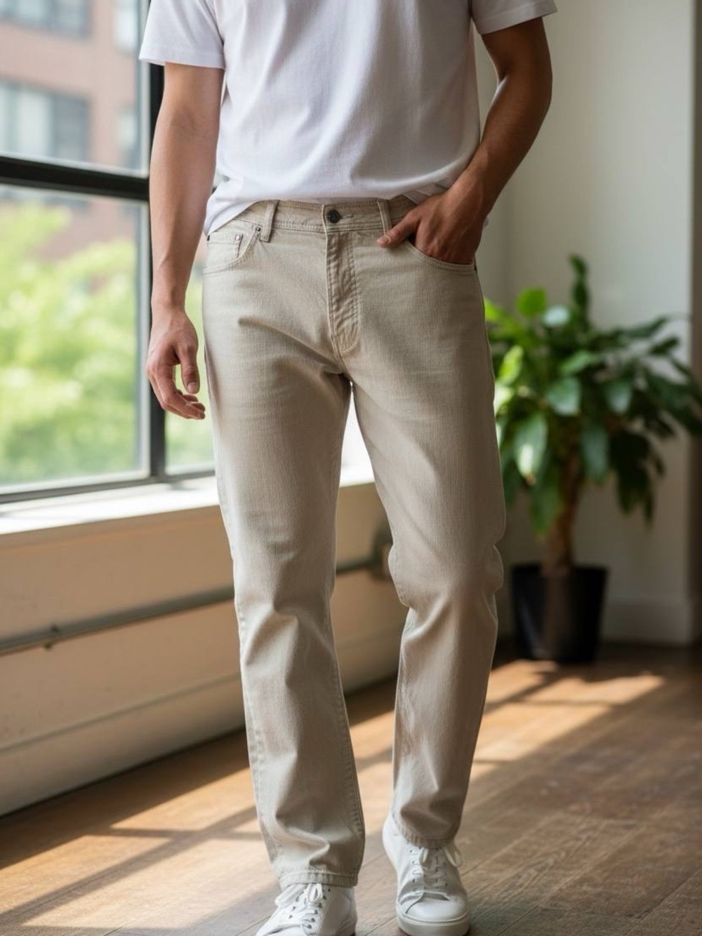 Pierre Cardin Beige Straight-Leg Jeans